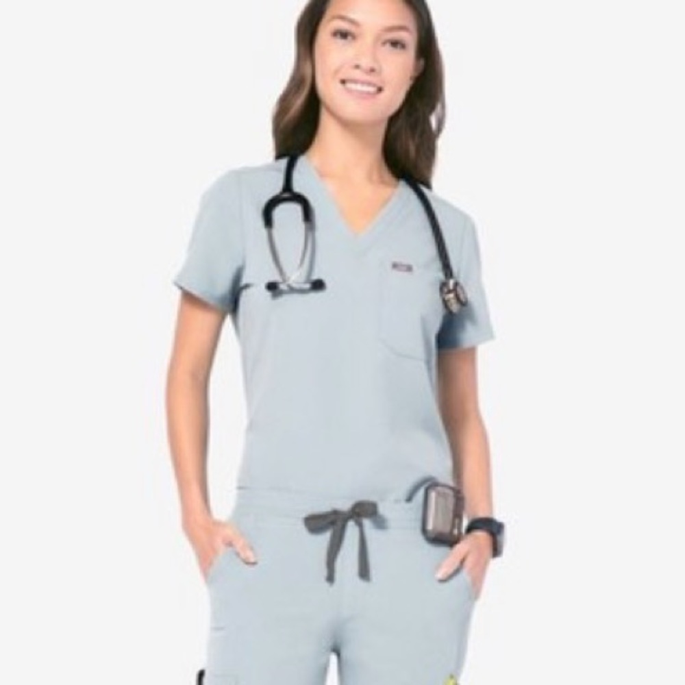 Figs Two Pocket Scrub Top Discontinued Color Dusty Blue